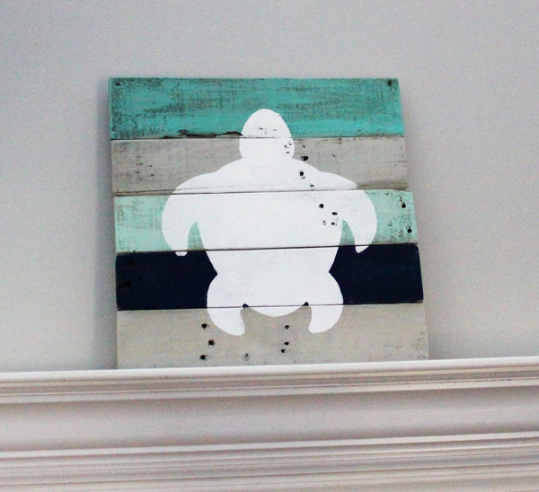 Sea turtle pallet wood sign, chalk paint, beach coastal decor, reclaimed handmade