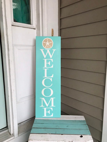 Welcome wood sign, welcome painted sign, welcome decor, house decor, wood sign, front porch, welcome with starfish, beach decor, coastal