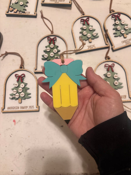 Teacher pencil ornament with bow