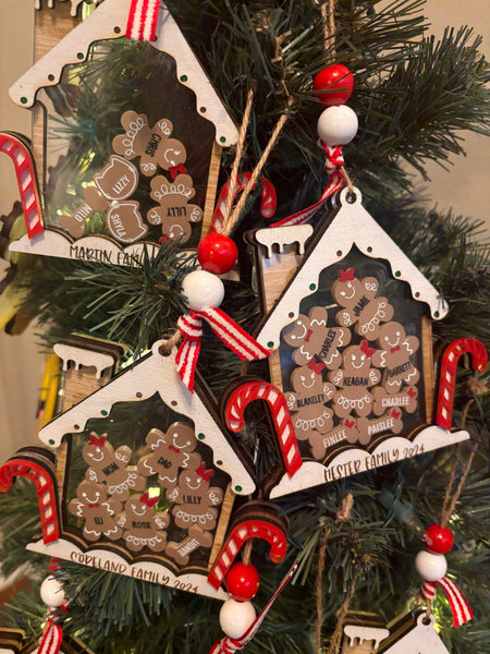 Personalized Gingerbread family house ornament