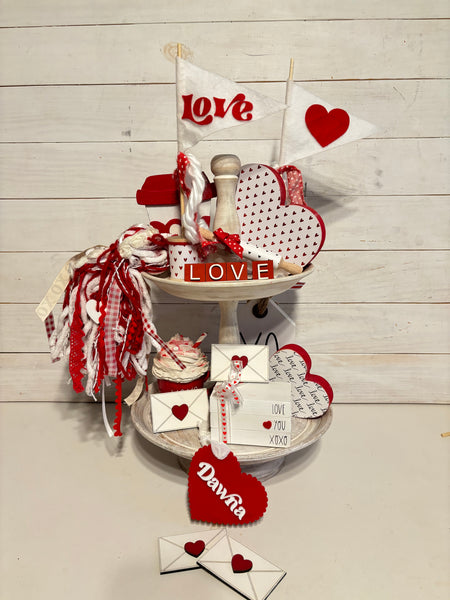 Red and white Valentine tiered tray