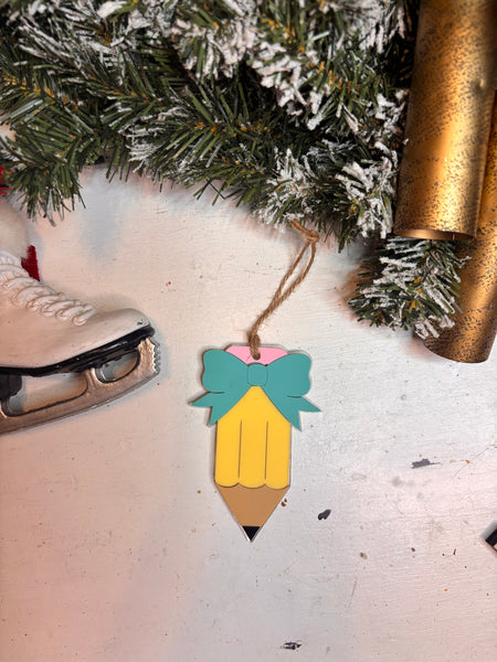 Teacher pencil ornament with bow