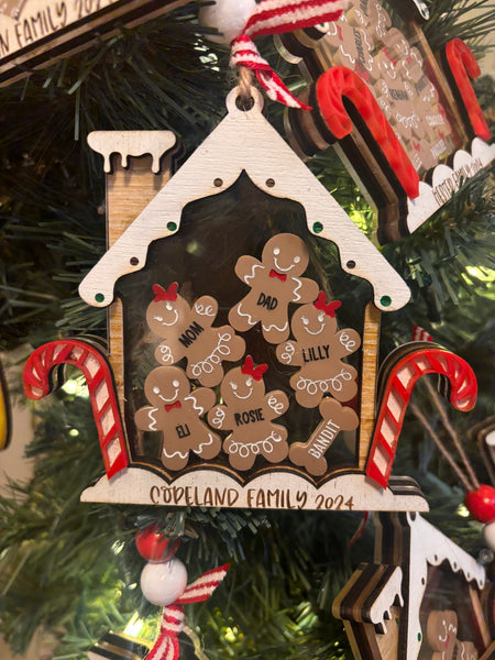 Personalized Gingerbread family house ornament