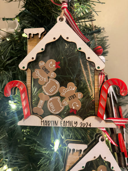 Personalized Gingerbread family house ornament