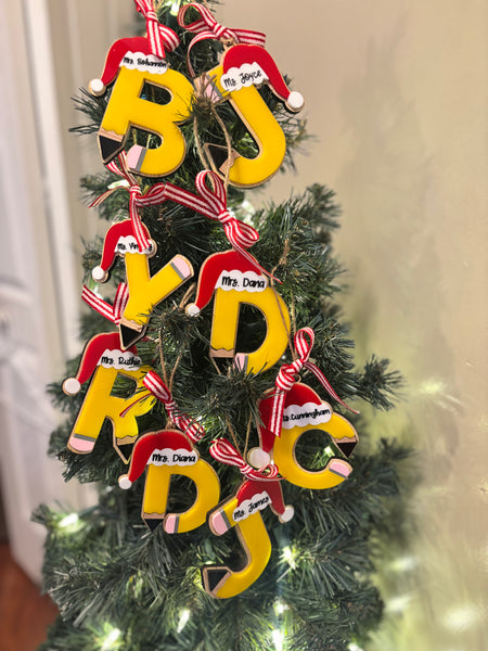 Personalized teacher pencil ornament