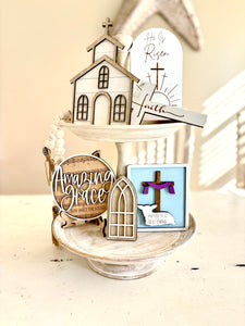 Religious Easter tiered tray decor