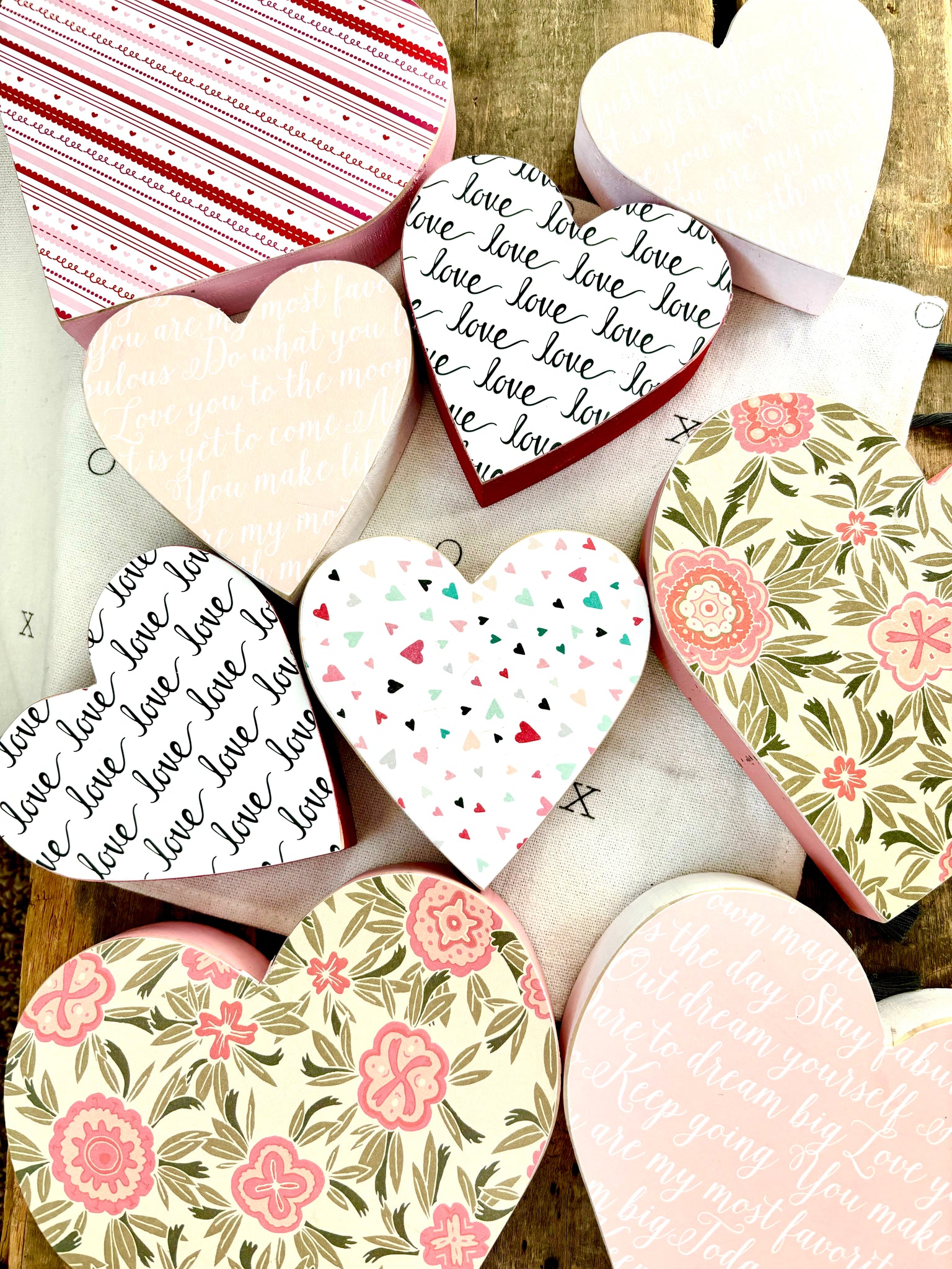 Wood Patterned Hearts