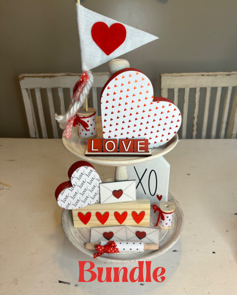 Red and white Valentine tiered tray