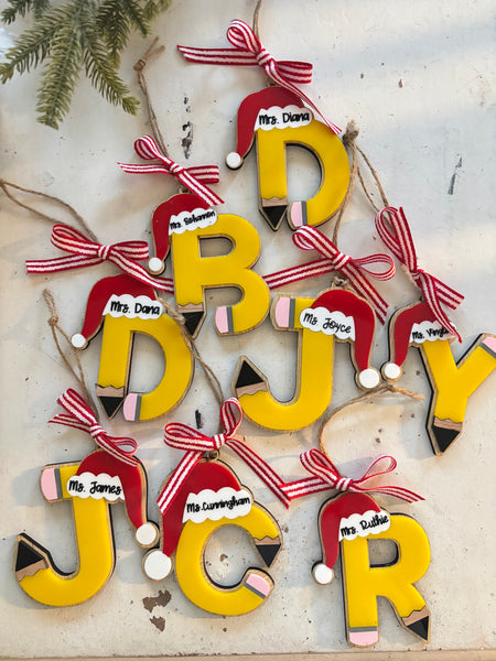 Personalized teacher pencil ornament