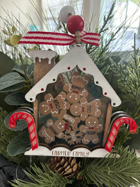 Personalized Gingerbread family house ornament