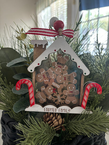 Personalized Gingerbread family house ornament