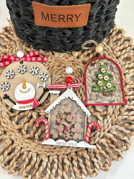 Personalized Gingerbread family house ornament