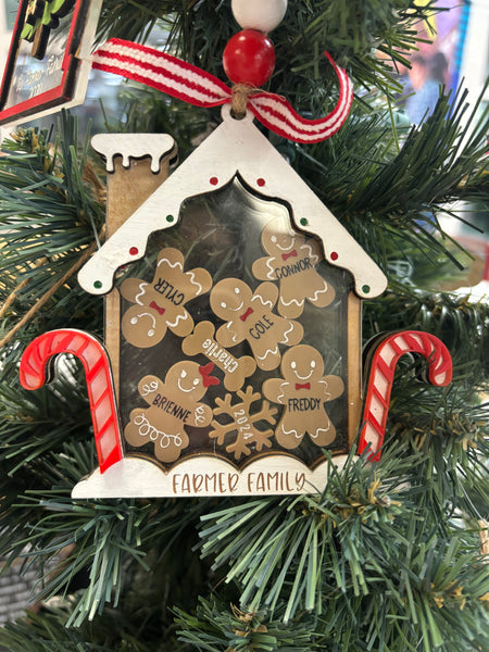 Personalized Gingerbread family house ornament