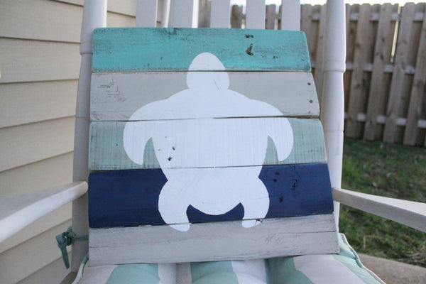 Sea turtle pallet wood sign, chalk paint, beach coastal decor, reclaimed handmade