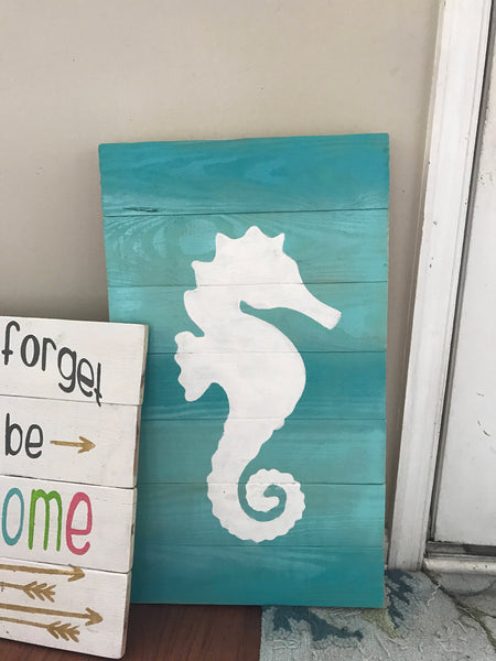 Beach house decor, beachy decor, coastal decor, seahorse decor, seahorse sign, surf decor, rustic seahorse sign, ocean decor, nautical sign,