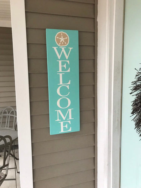 Welcome wood sign, welcome painted sign, welcome decor, house decor, wood sign, front porch, welcome with starfish, beach decor, coastal