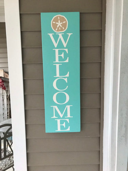 Welcome wood sign, welcome painted sign, welcome decor, house decor, wood sign, front porch, welcome with starfish, beach decor, coastal