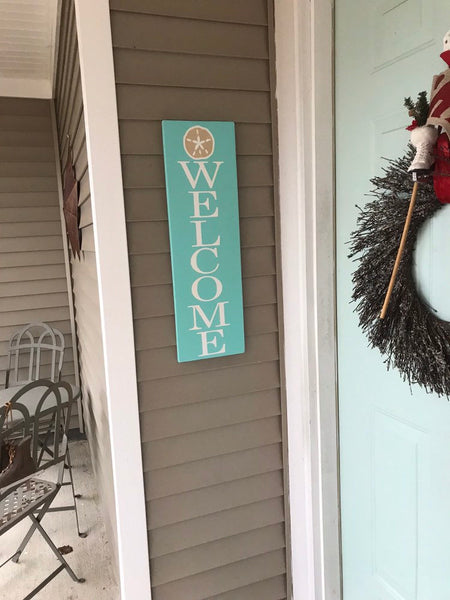 Welcome wood sign, welcome painted sign, welcome decor, house decor, wood sign, front porch, welcome with starfish, beach decor, coastal