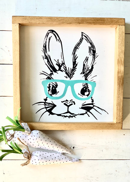 Bunny with glasses sign