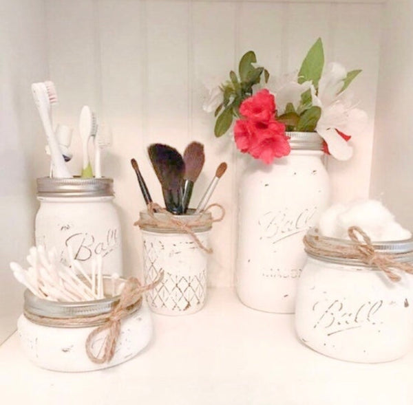 Painted mason jars bathroom set
